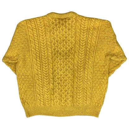 Vtg 'Aran Woollen Mills' Yellow Irish Knit Traditional Textured Cardigan S UK8