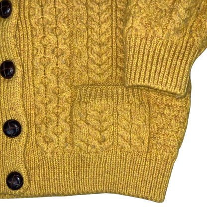 Vtg 'Aran Woollen Mills' Yellow Irish Knit Traditional Textured Cardigan S UK8