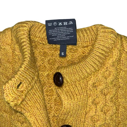 Vtg 'Aran Woollen Mills' Yellow Irish Knit Traditional Textured Cardigan S UK8