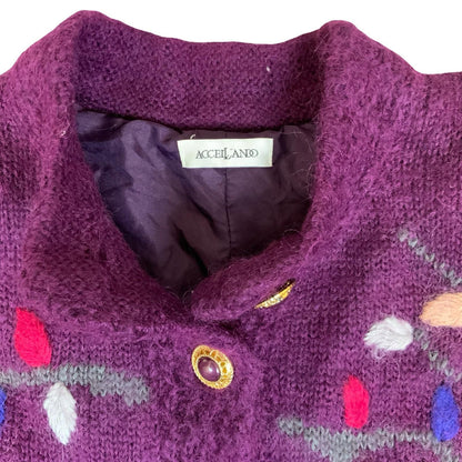 80s 'Accellando' Purple Button-Up Landscape Design House Tree Novelty Cardigan L