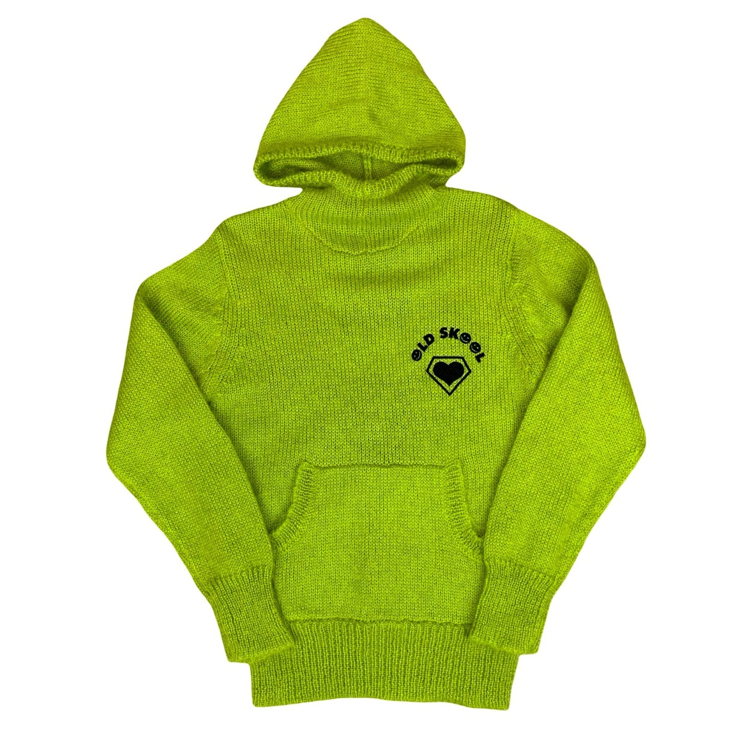 Vtg 90s Y2K Lime Green 'Old Skool' Rave Back-Logo Hoodie S UK 10/12