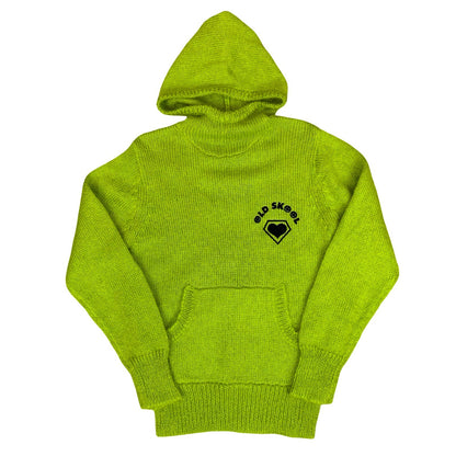 Vtg 90s Y2K Lime Green 'Old Skool' Rave Back-Logo Hoodie S UK 10/12