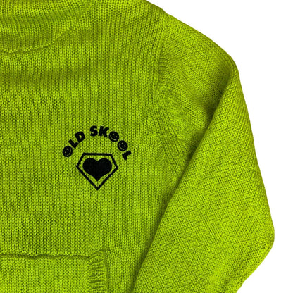Vtg 90s Y2K Lime Green 'Old Skool' Rave Back-Logo Hoodie S UK 10/12