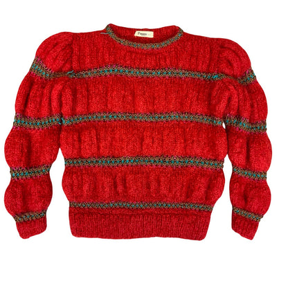 80s 'Puppy Tokyo' Red Blue Puff Knit Textured Pattern Mohair Jumper UK 12/14