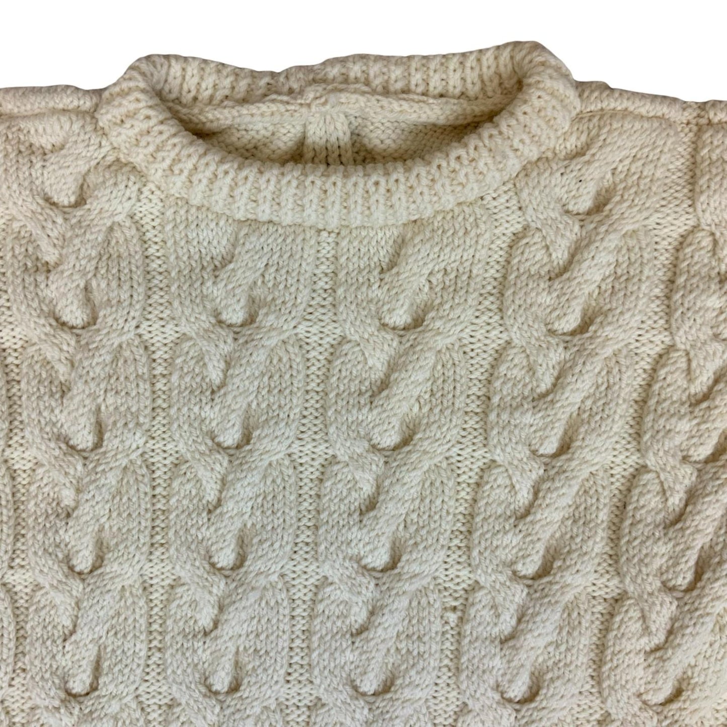 Vtg White Blue Geometric Cable-Knit Colour Block Casual Oversized Jumper M