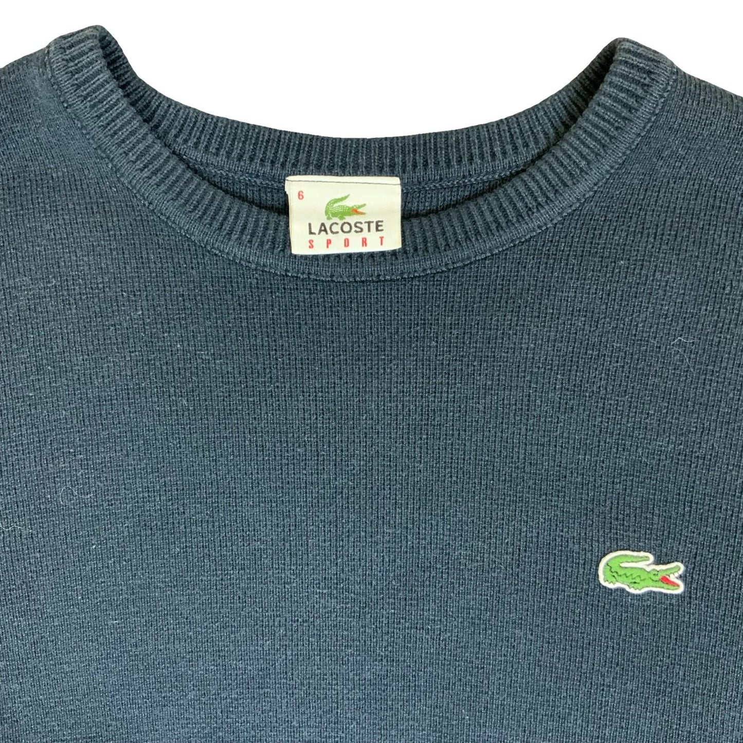 Vtg 'Lacoste' Navy Blue Embroidered Logo Casual Cotton Knitted Sweat Jumper XL