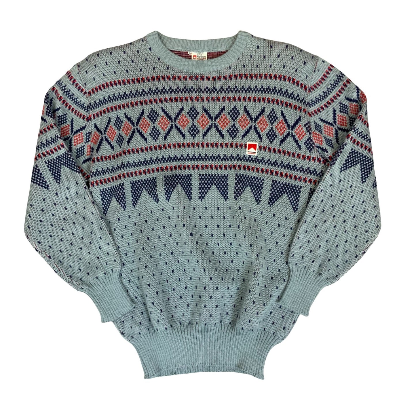 Vtg 90s Classic Marlboro Grey Blue Nordic Fair Isle Knitted Sweat Jumper S/M