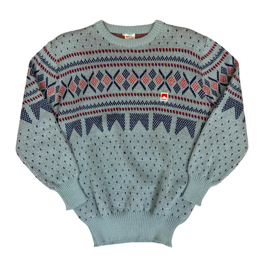 Vtg 90s Classic Marlboro Grey Blue Nordic Fair Isle Knitted Sweat Jumper S/M