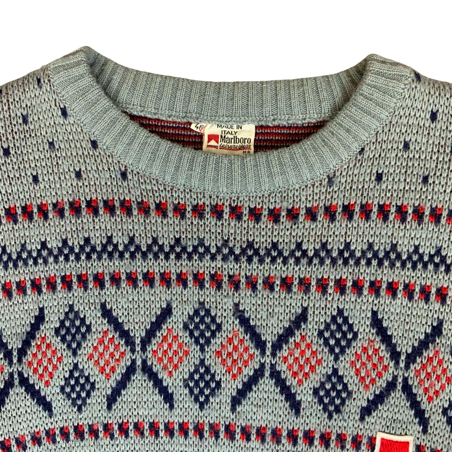 Vtg 90s Classic Marlboro Grey Blue Nordic Fair Isle Knitted Sweat Jumper S/M