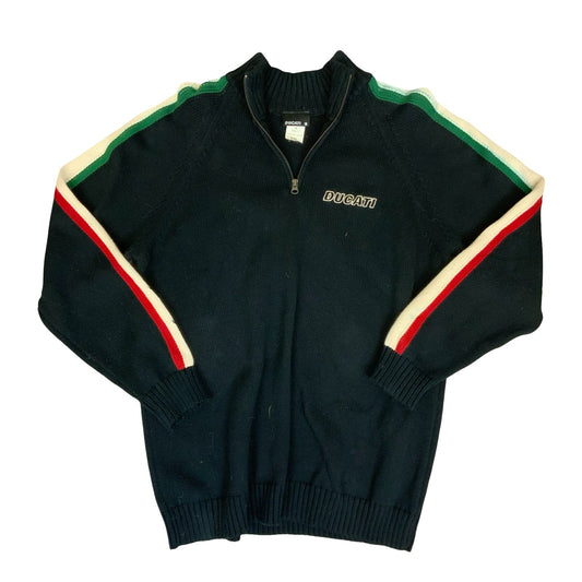 Vtg 90s 'Ducati' Black Italian Bike Track Race Pullover Knit Sweater Jumper M/L