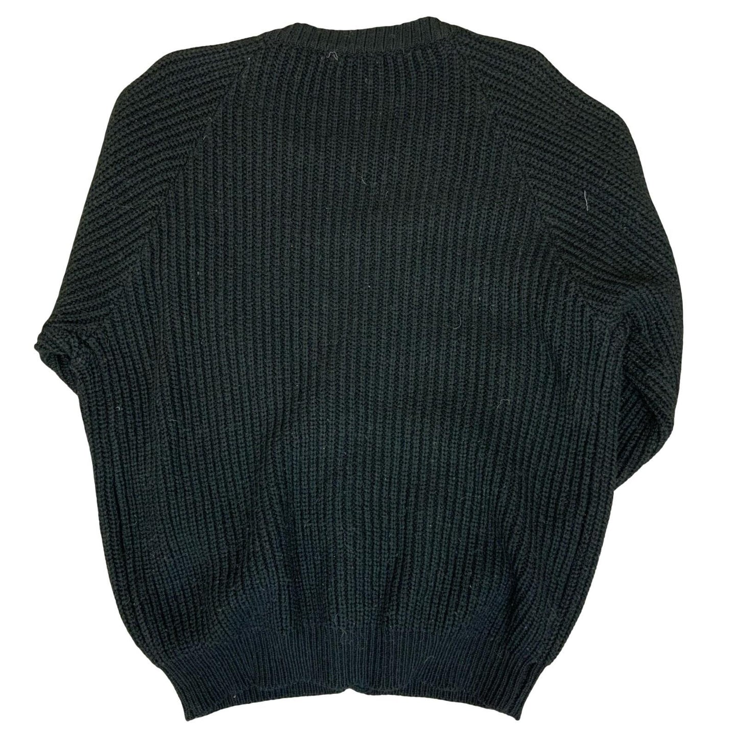 90s 'United Colors of Benetton' Black Chunky Knit Button-Up Casual Cardigan L/XL