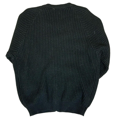 90s 'United Colors of Benetton' Black Chunky Knit Button-Up Casual Cardigan L/XL