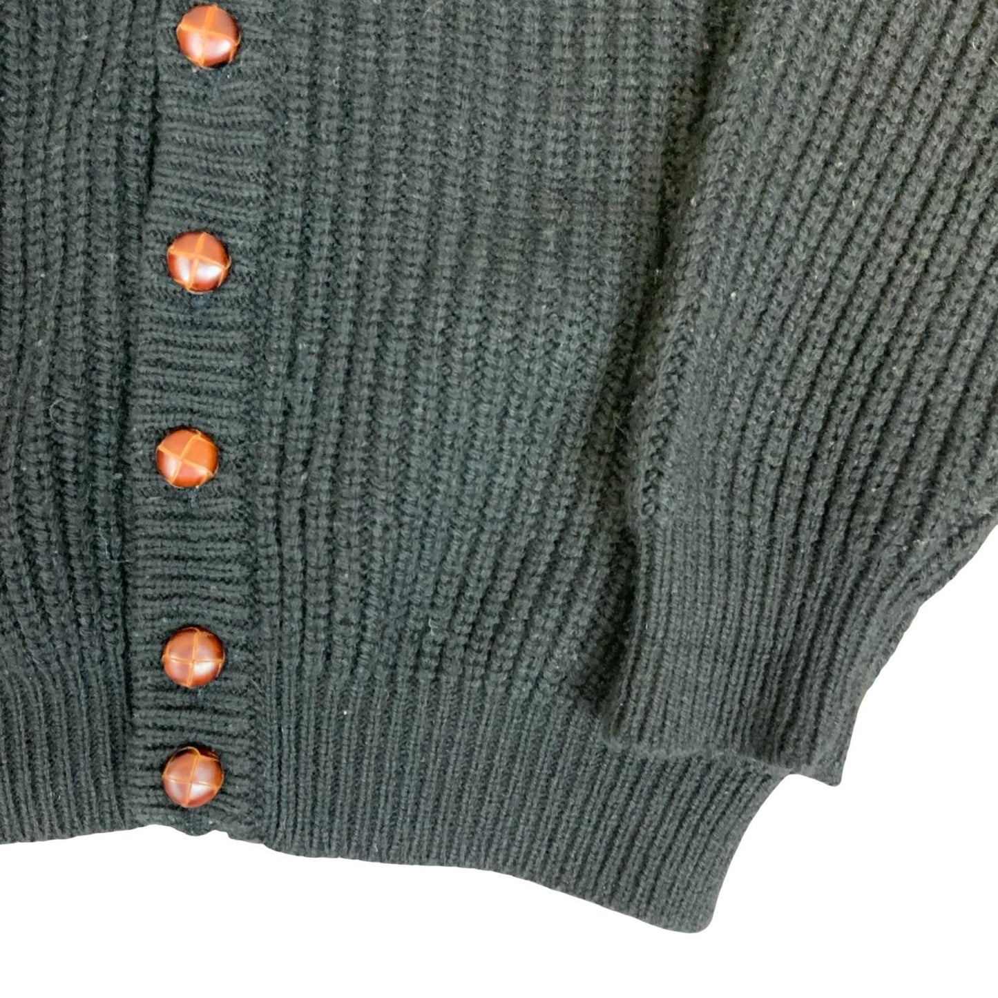 90s 'United Colors of Benetton' Black Chunky Knit Button-Up Casual Cardigan L/XL