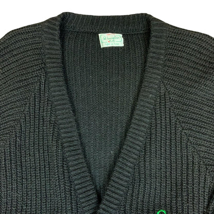 90s 'United Colors of Benetton' Black Chunky Knit Button-Up Casual Cardigan L/XL