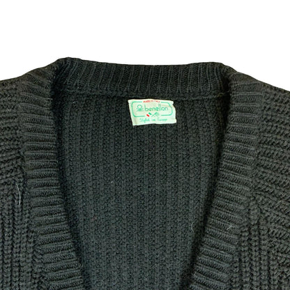 90s 'United Colors of Benetton' Black Chunky Knit Button-Up Casual Cardigan L/XL