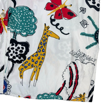 Vtg White Multi-Coloured Graphic Art Animal Giraffe Trees Abstract Blouse UK 18