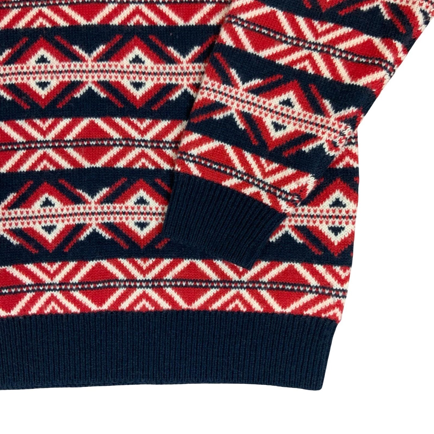 Vtg Red Blue Geometric Striped Crewneck Casual Festive Pullover Knit Sweater XL