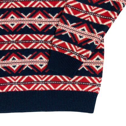 Vtg Red Blue Geometric Striped Crewneck Casual Festive Pullover Knit Sweater XL