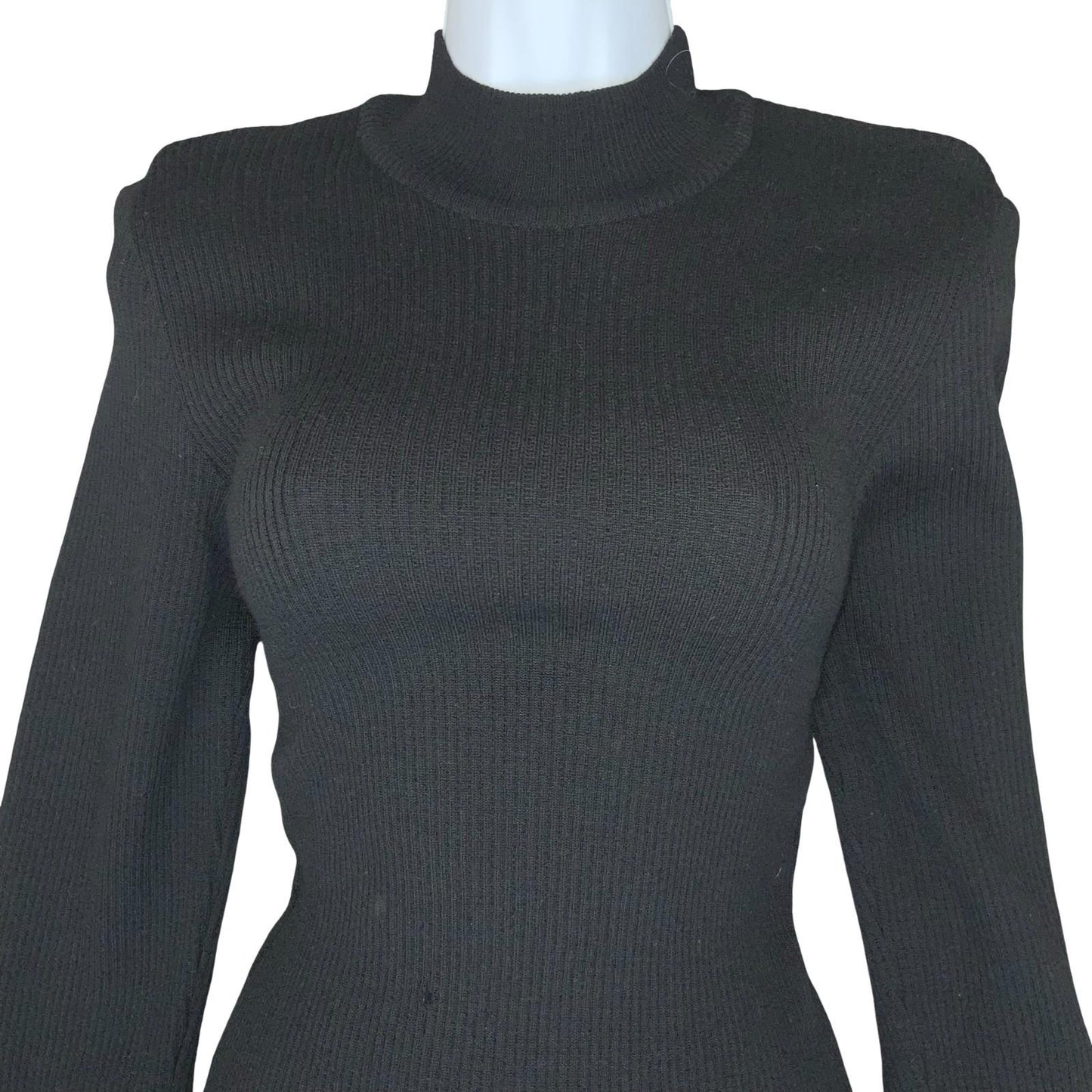 'Miss Chloe' Black French Luxury Designer Classic Fitted Ribbed Midi Dress UK 8