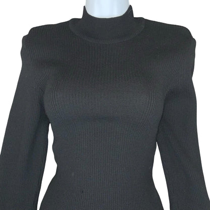 'Miss Chloe' Black French Luxury Designer Classic Fitted Ribbed Midi Dress UK 8