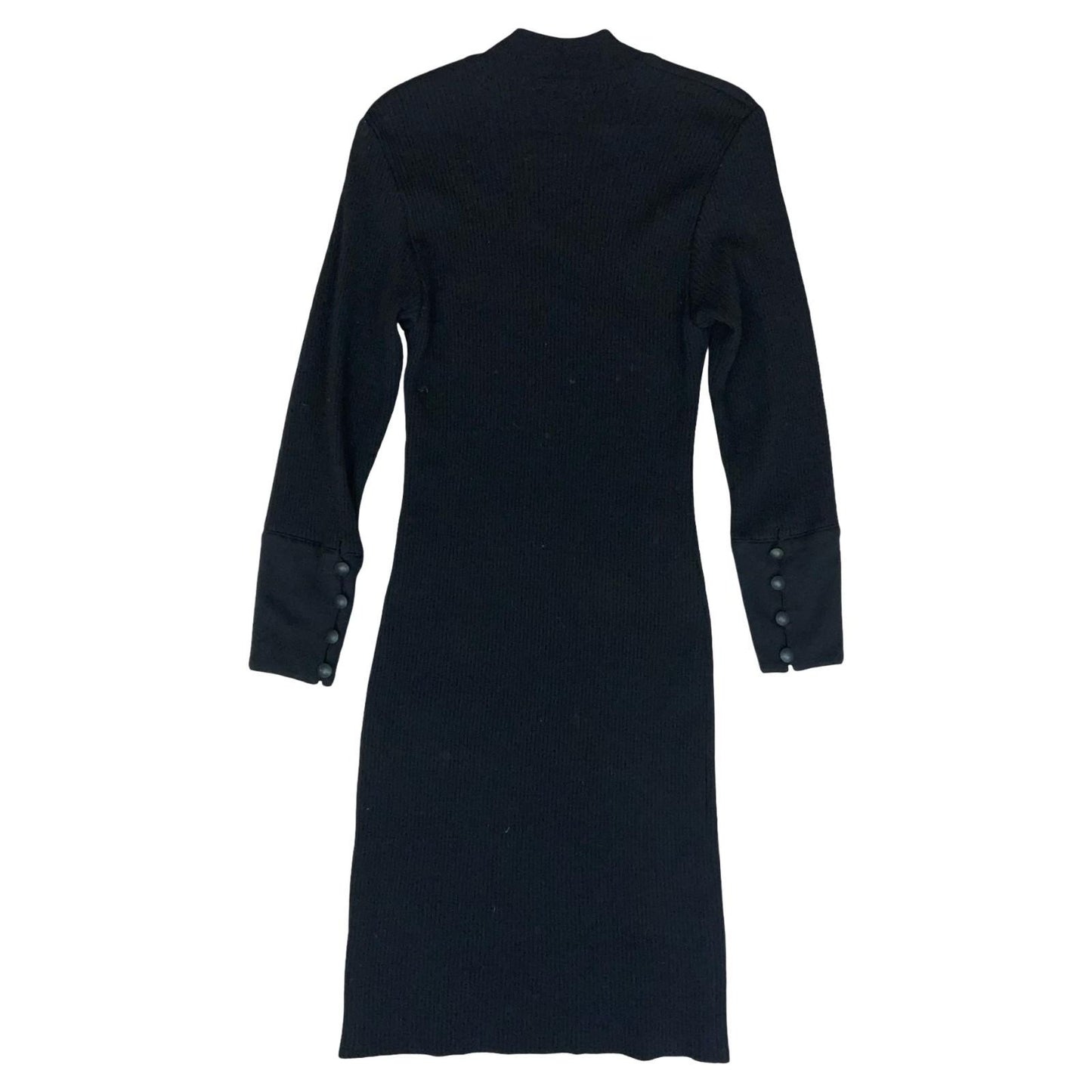 'Miss Chloe' Black French Luxury Designer Classic Fitted Ribbed Midi Dress UK 8