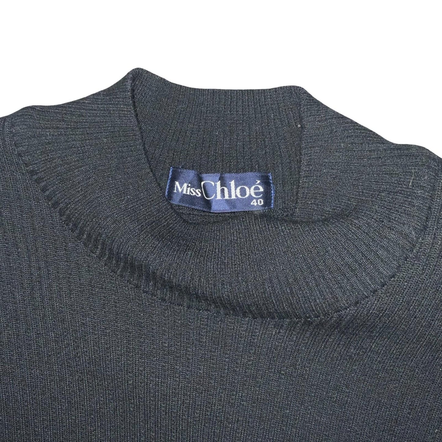 'Miss Chloe' Black French Luxury Designer Classic Fitted Ribbed Midi Dress UK 8