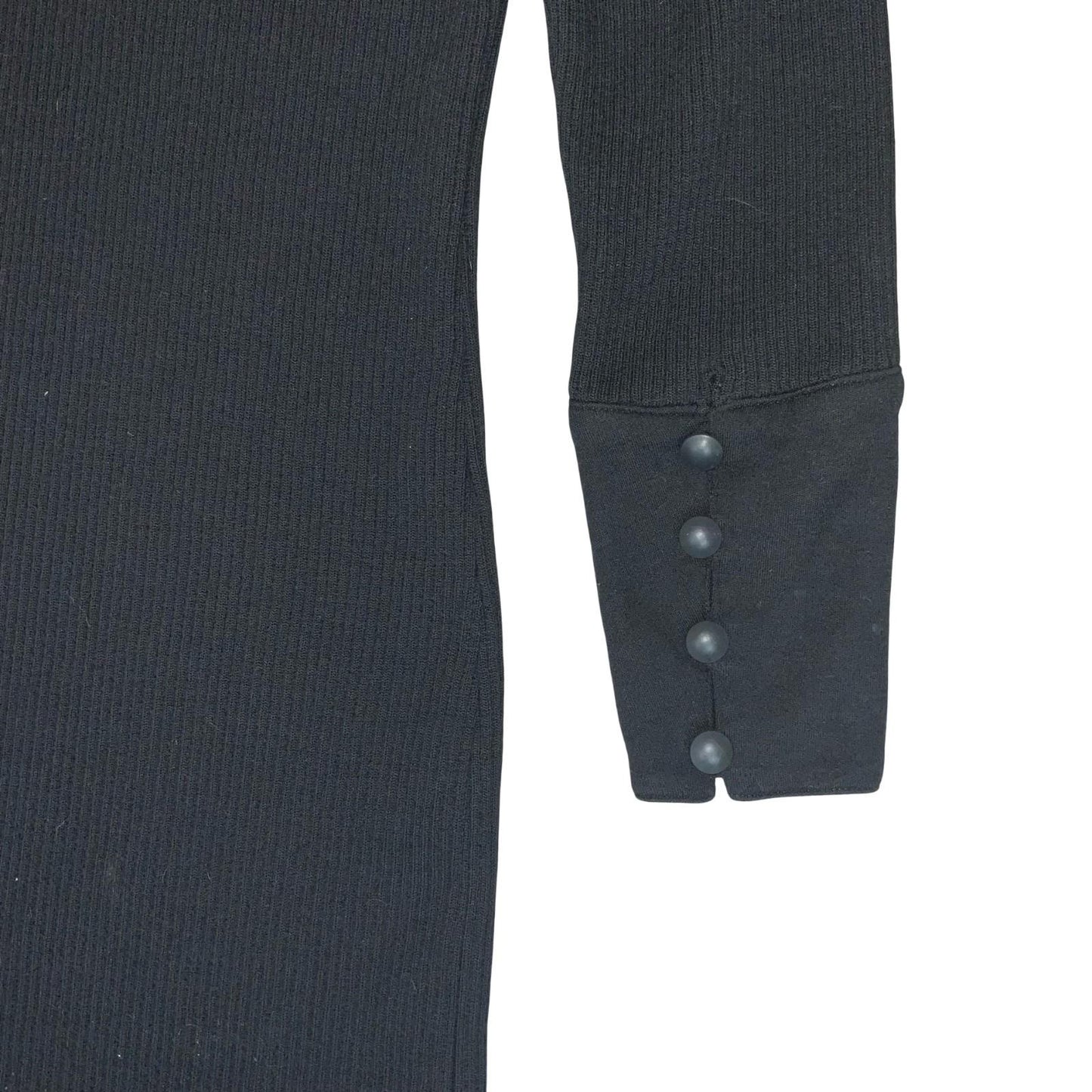 'Miss Chloe' Black French Luxury Designer Classic Fitted Ribbed Midi Dress UK 8