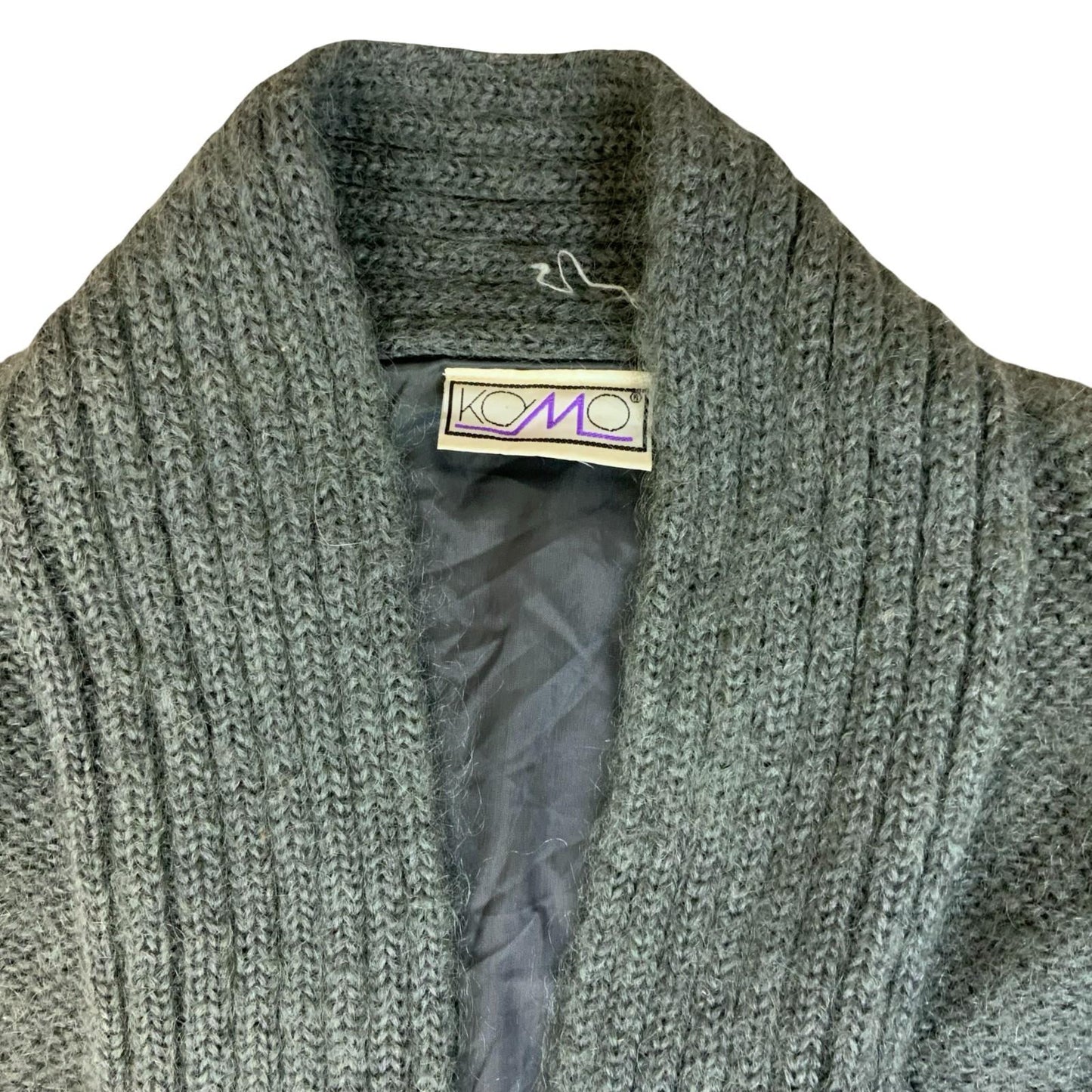 Vtg 80s 'Kamo' Grey Beaded Epaulet Flower Open-Style Oversized Cardigan UK 14/16