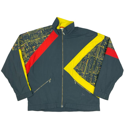 Vintage 90s Puma Grey Yellow Red Track Shell Zip-Up Jacket 2XL