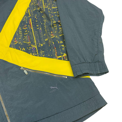 Vintage 90s Puma Grey Yellow Red Track Shell Zip-Up Jacket 2XL