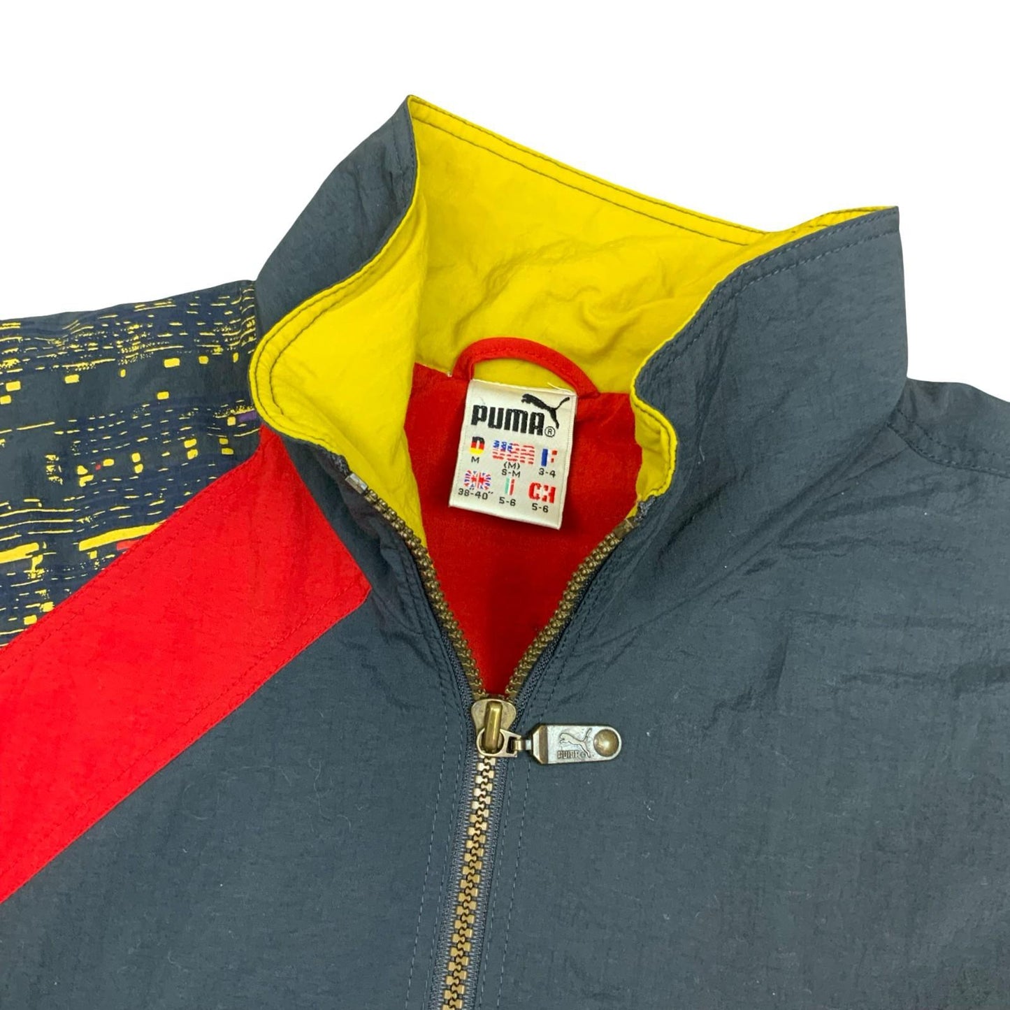 Vintage 90s Puma Grey Yellow Red Track Shell Zip-Up Jacket 2XL