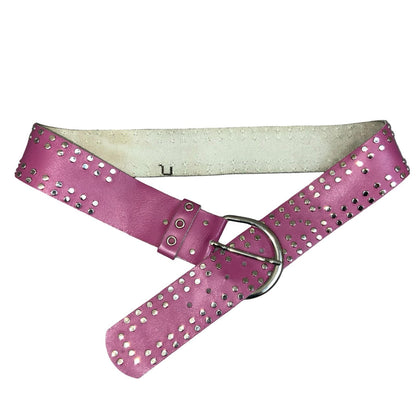 Vtg Y2K Pink Silver Studded Punk Cowgirl Buckle Statement Belt Size M/ L