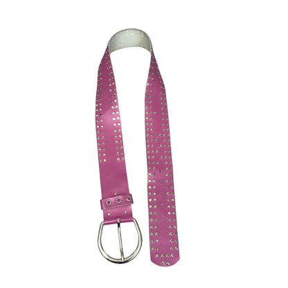 Vtg Y2K Pink Silver Studded Punk Cowgirl Buckle Statement Belt Size M/ L