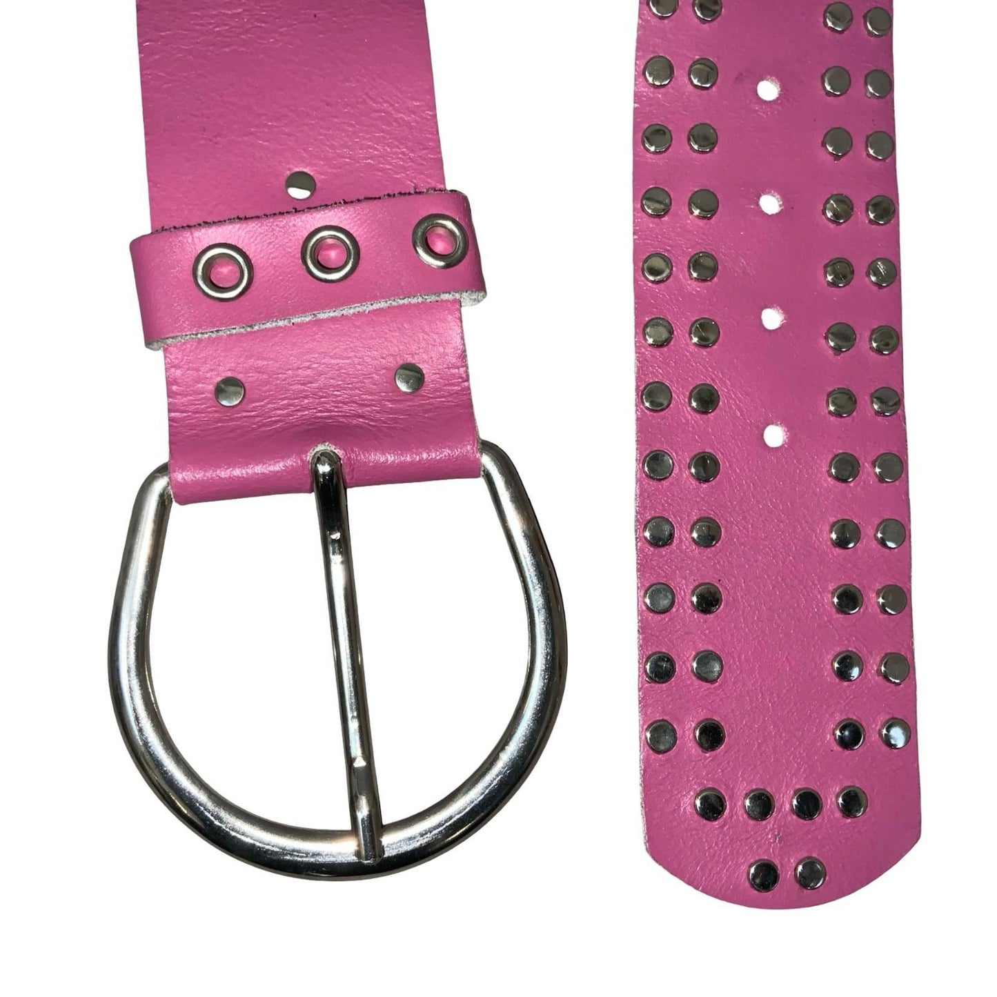 Vtg Y2K Pink Silver Studded Punk Cowgirl Buckle Statement Belt Size M/ L