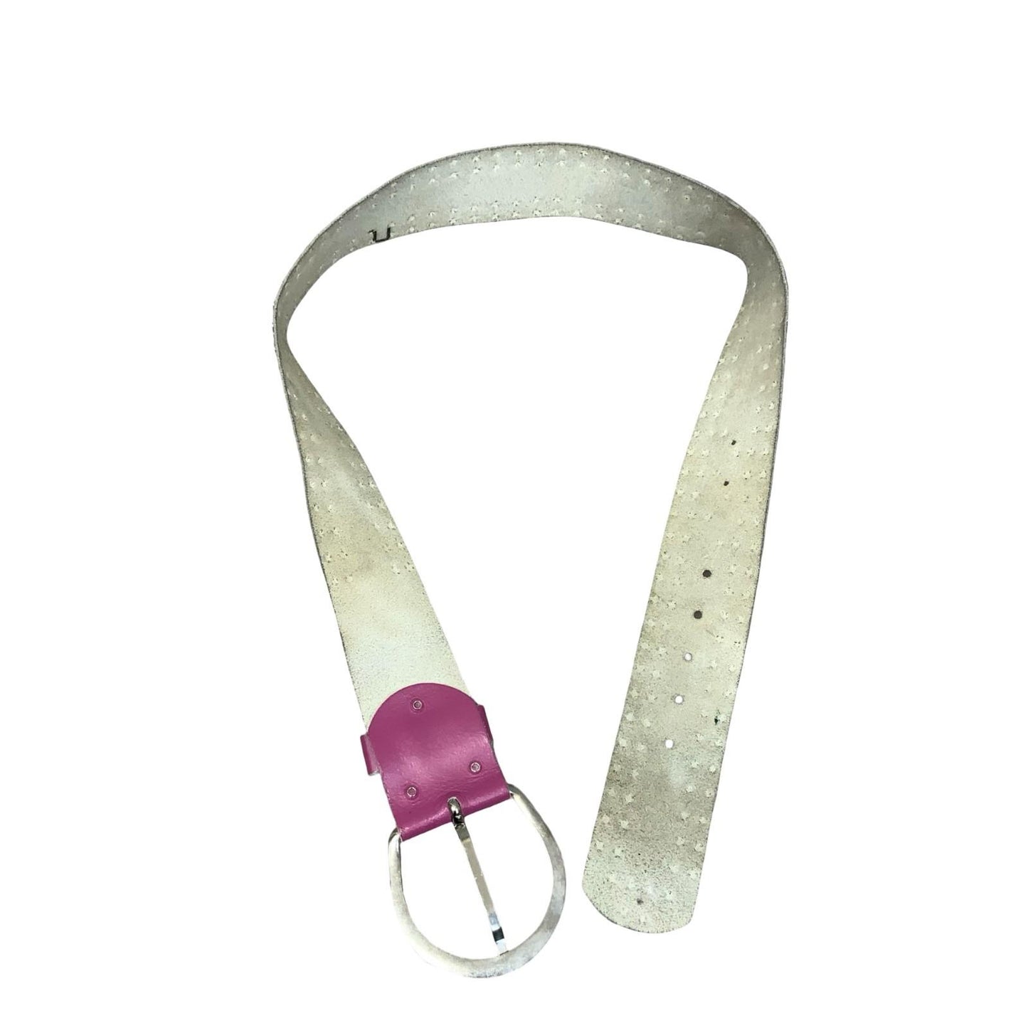 Vtg Y2K Pink Silver Studded Punk Cowgirl Buckle Statement Belt Size M/ L