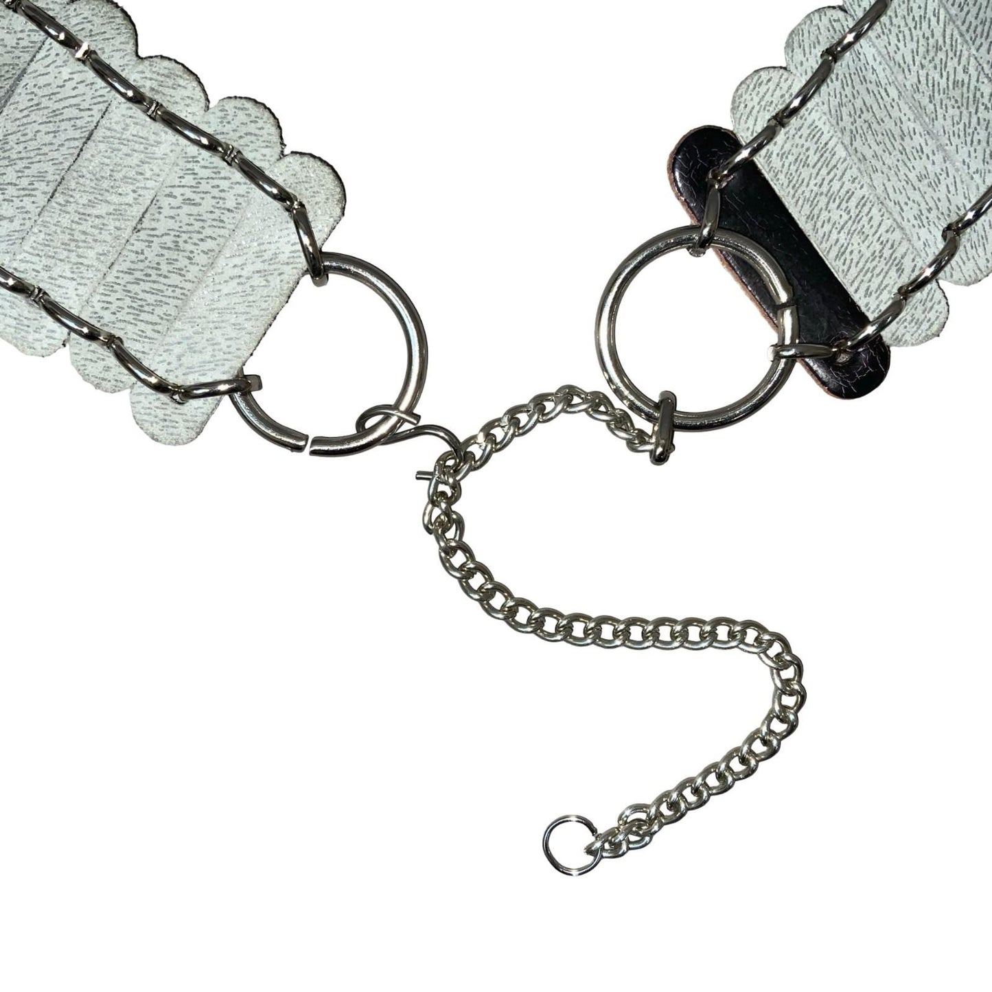 RARE White Silver Lion Motif Metal Leather Chain Statement Belt Size M/L