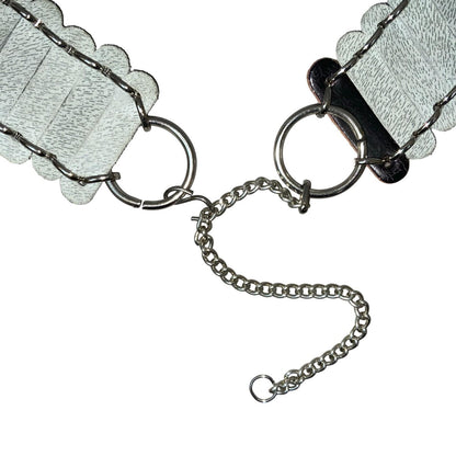 RARE White Silver Lion Motif Metal Leather Chain Statement Belt Size M/L