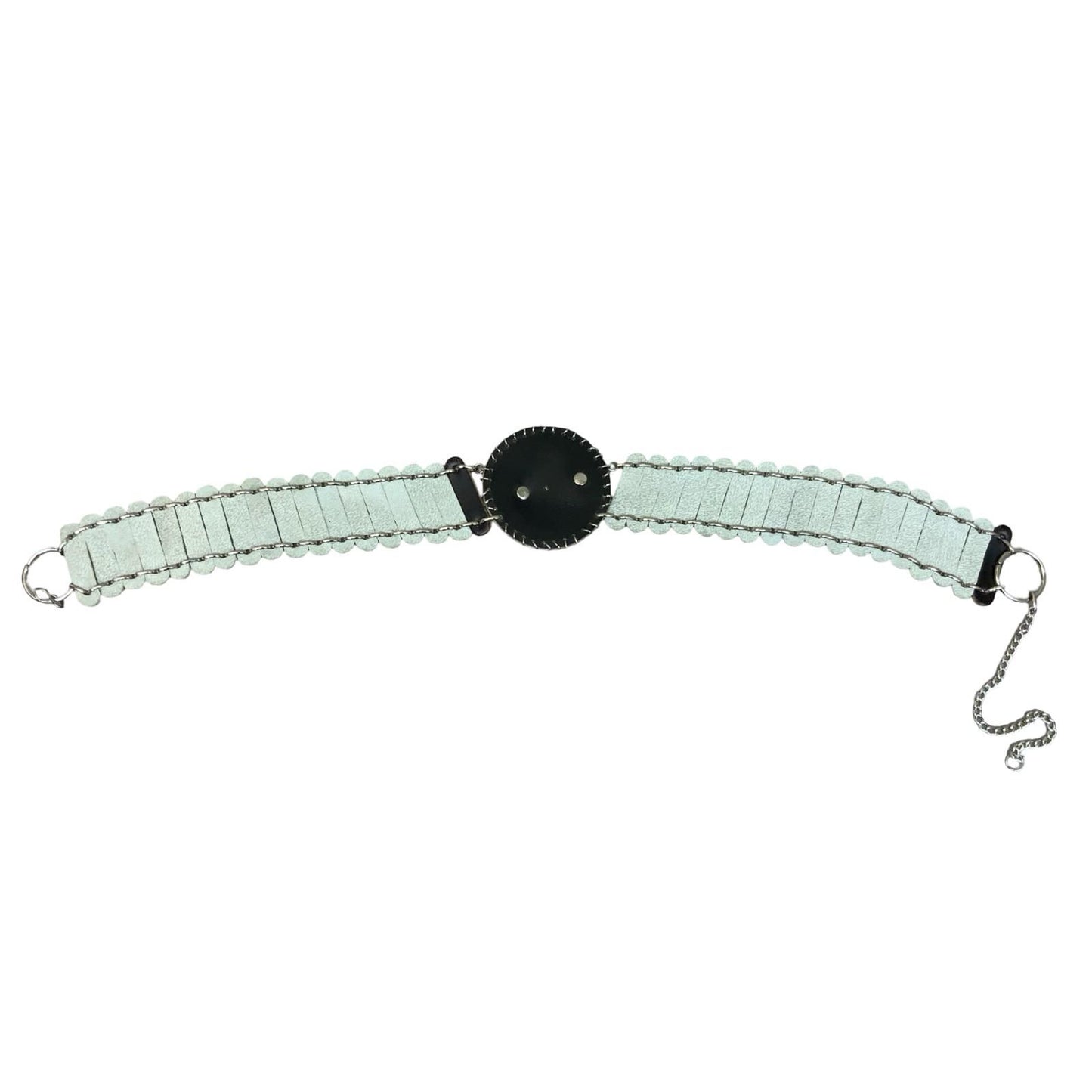 RARE White Silver Lion Motif Metal Leather Chain Statement Belt Size M/L