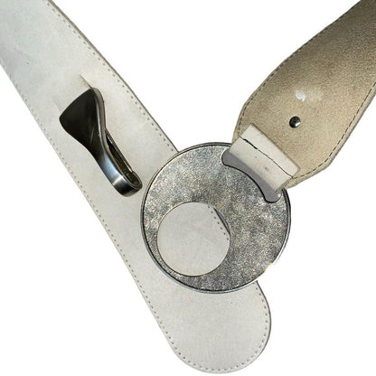 90s 'Bernd Götz' White Suede Leather Wide Chunky Statement Buckle Belt Size M