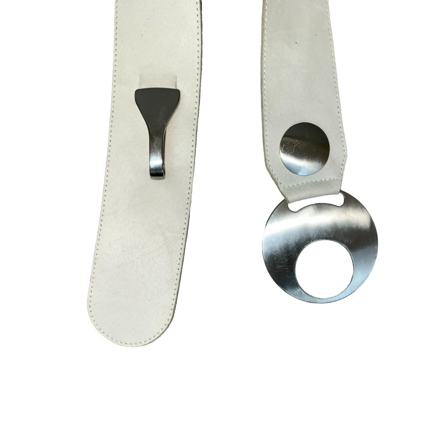 90s 'Bernd Götz' White Suede Leather Wide Chunky Statement Buckle Belt Size M