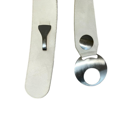 90s 'Bernd Götz' White Suede Leather Wide Chunky Statement Buckle Belt Size M