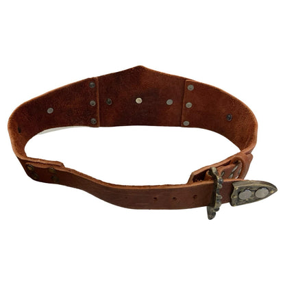 Vtg Brown Leather Cosplay Ornate Flower Stud Waist Belt Size M/L