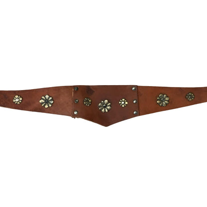 Vtg Brown Leather Cosplay Ornate Flower Stud Waist Belt Size M/L