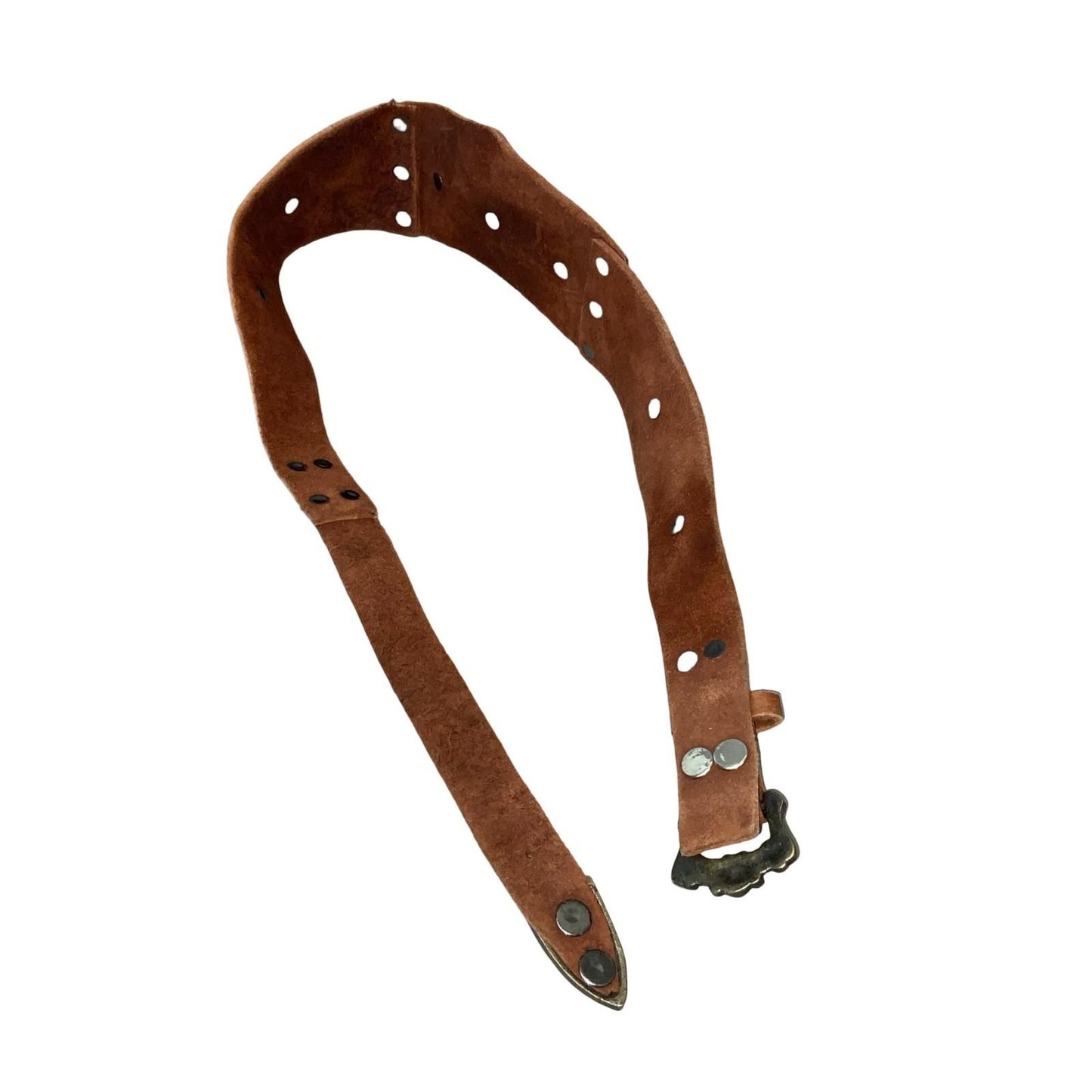 Vtg Brown Leather Cosplay Ornate Flower Stud Waist Belt Size M/L