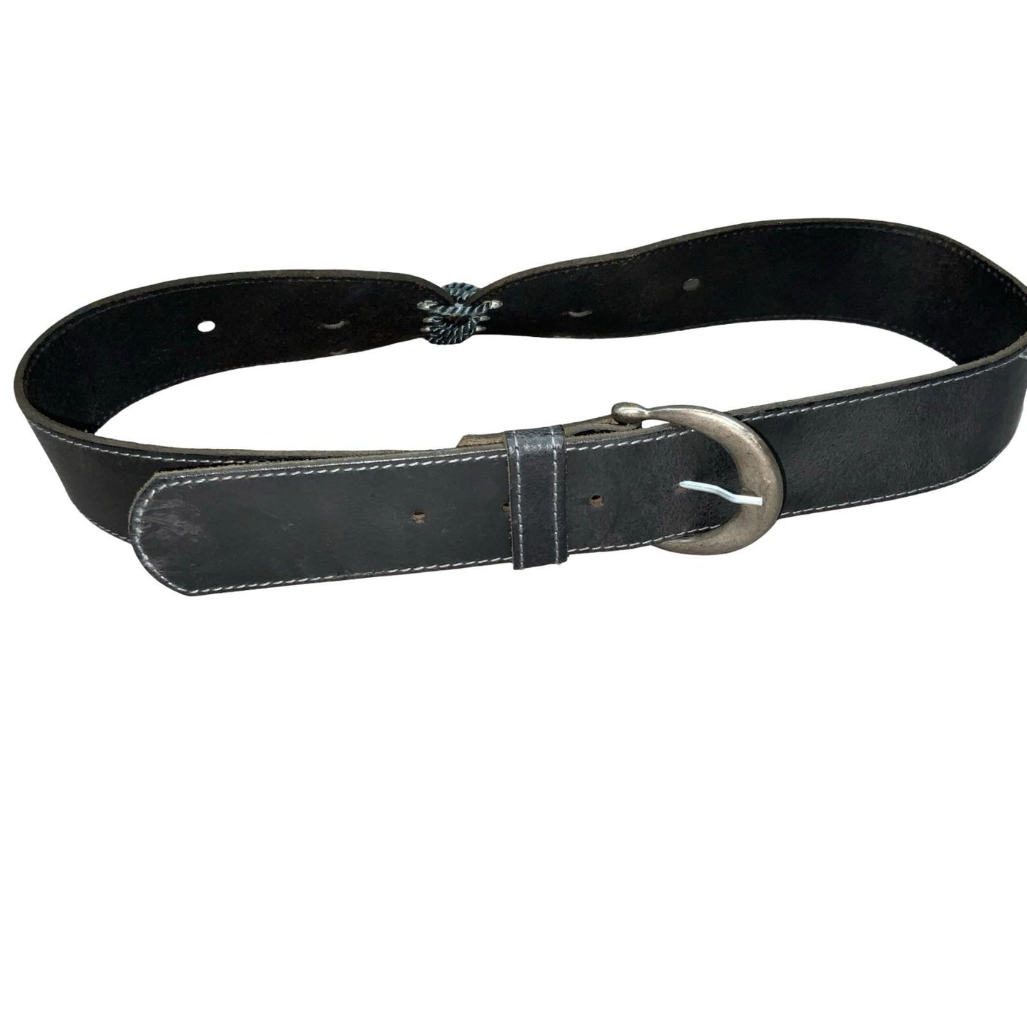 Vtg Black Bavarian Leather Folk Edelweiss Stud Corset-Style Buckle Belt Size S/M