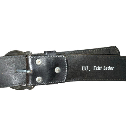 Vtg Black Bavarian Leather Folk Edelweiss Stud Corset-Style Buckle Belt Size S/M