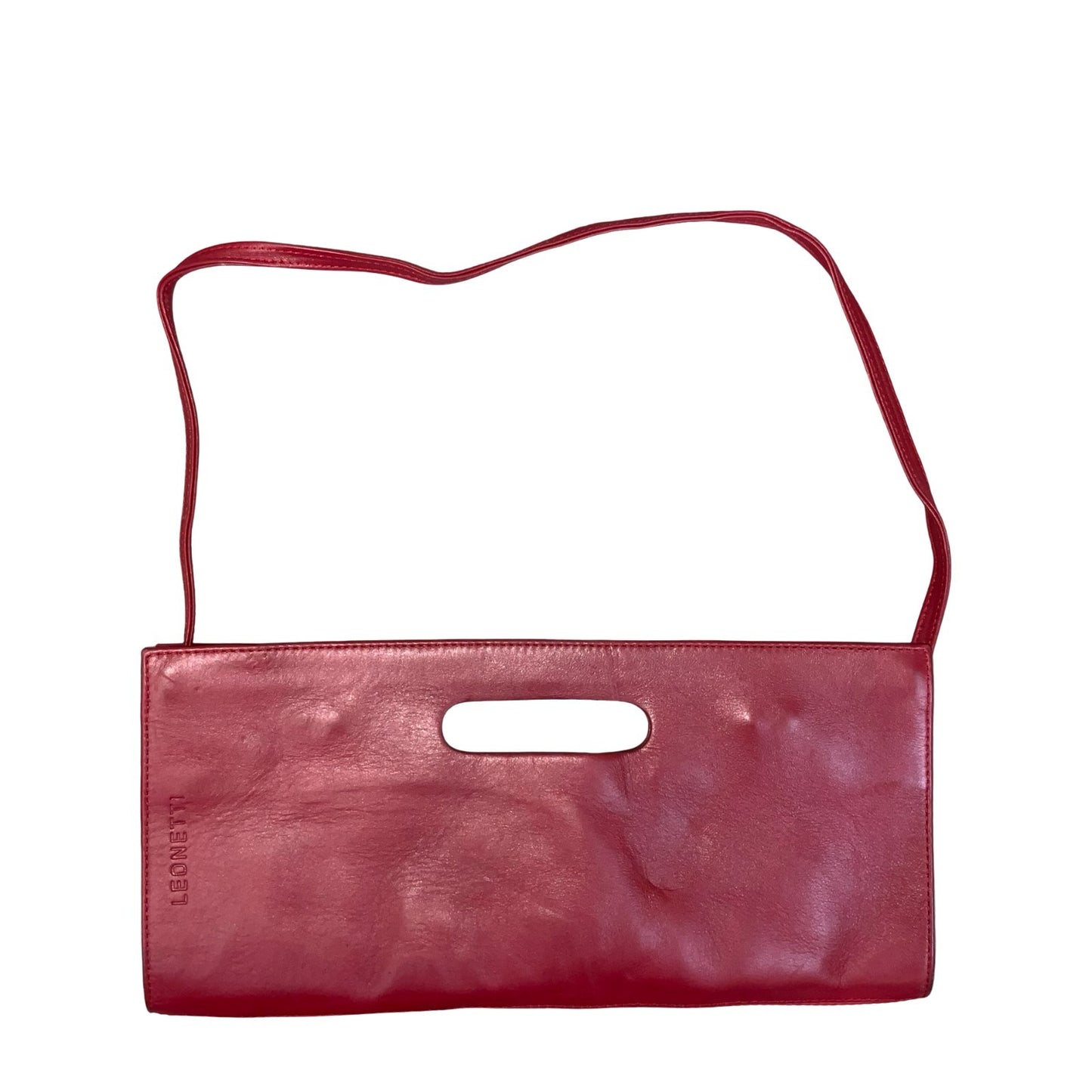 Vtg 'Leonetti' Buenos Aires Berlin Red Leather Party Clutch Shoulder HandBag