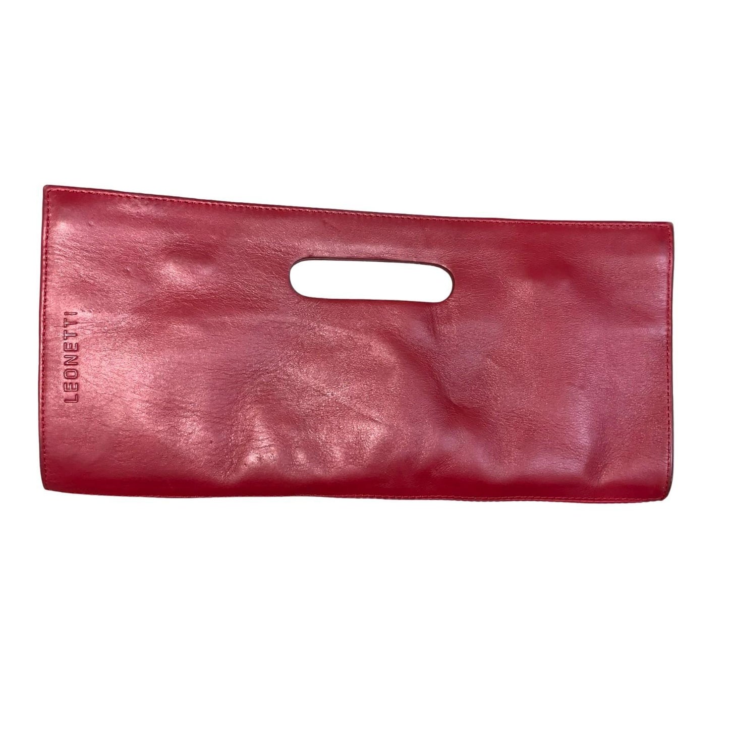 Vtg 'Leonetti' Buenos Aires Berlin Red Leather Party Clutch Shoulder HandBag