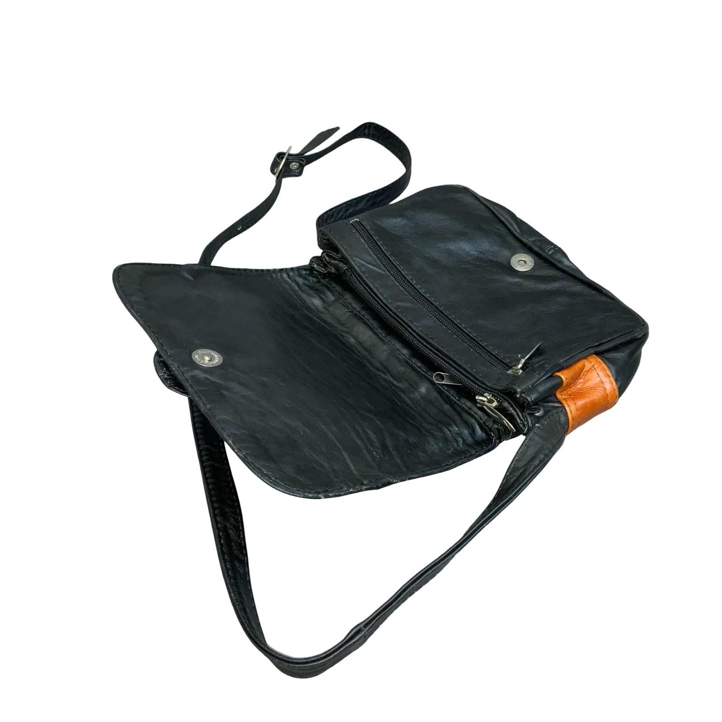 Vtg Black Orange Abstract Crossbody Shoulder Rectangular Leather Handbag