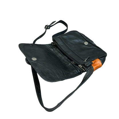 Vtg Black Orange Abstract Crossbody Shoulder Rectangular Leather Handbag